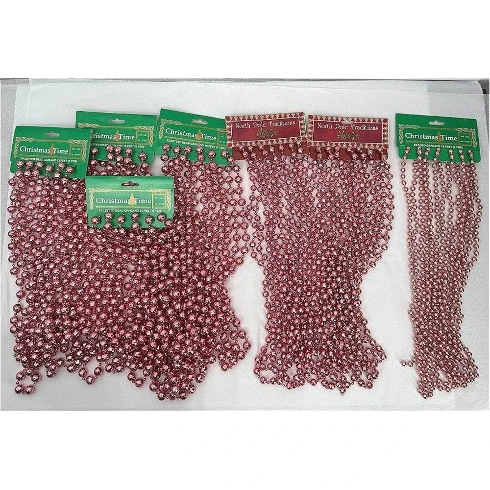Beaded Garland Strands VTG Pink Metallic VTG Christmas Time Holiday Mixed LOT
